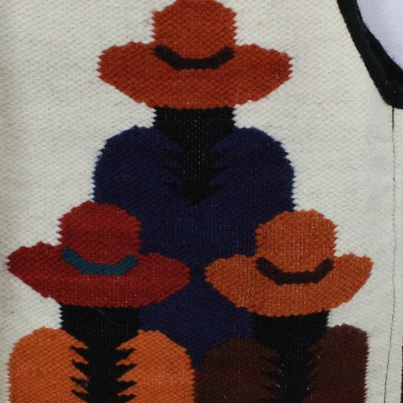 Vintage Inca Marka Peguche White Printed Handcrafts Wool Hand Made Vest Size L - Picture 5 of 9